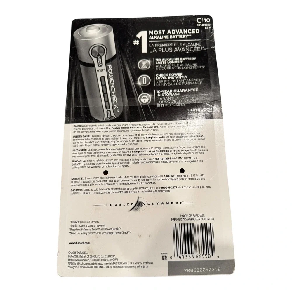 6 Duracell Quantum Alkaline Size C Batteries Power Check